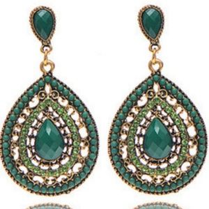 Boho Jeweled Beaded "Vintage" Green Earrings